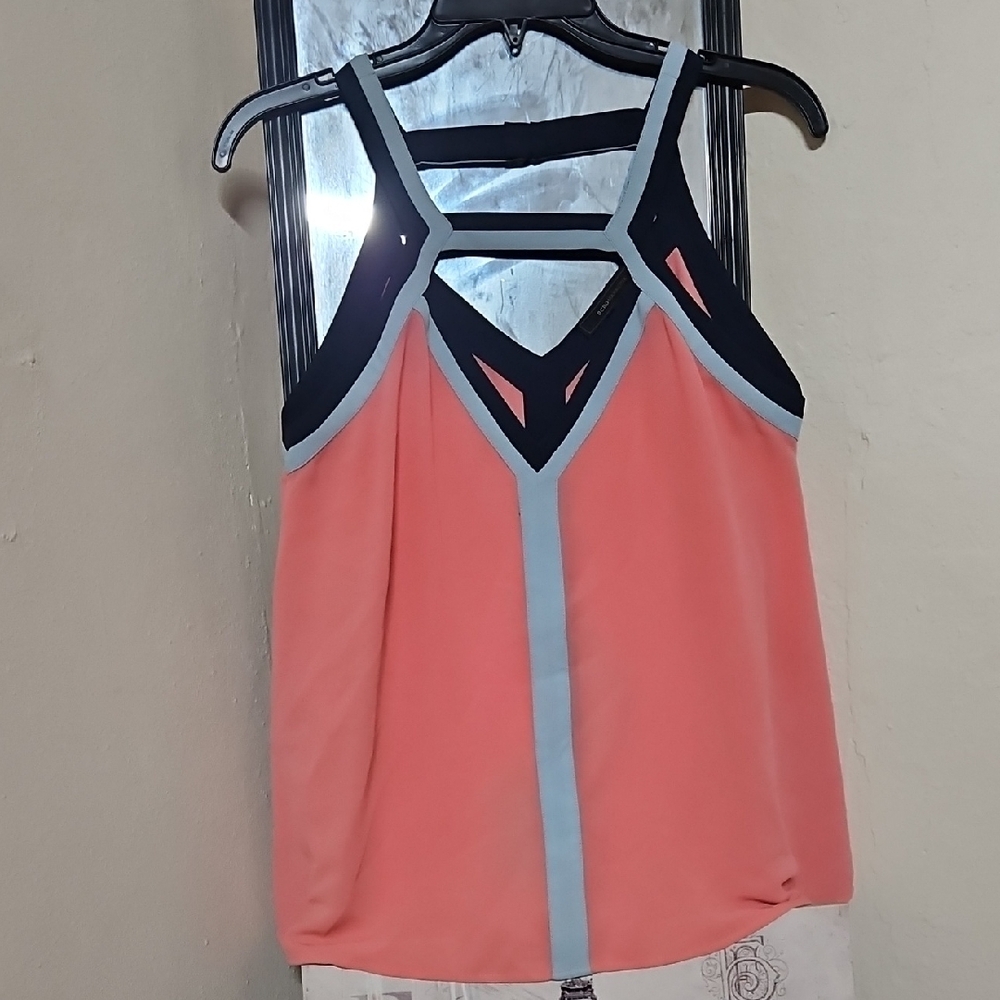 Women's Coral and Black Sleeveless Top
